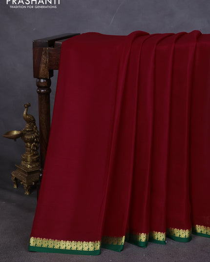 Pure mysore silk saree red and green with plain body and small zari woven border