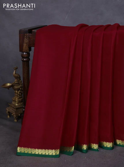 Pure mysore silk saree red and green with plain body and small zari woven border