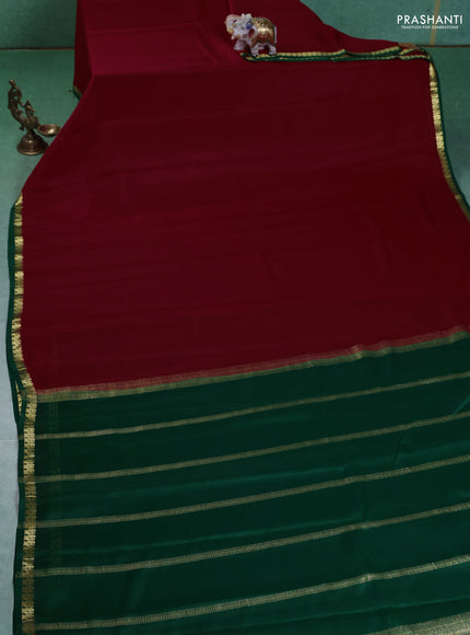 Pure mysore silk saree red and green with plain body and small zari woven border