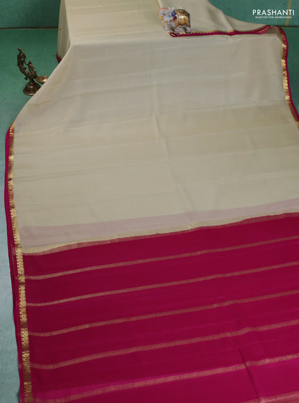 Pure mysore silk saree cream and pink with plain body and small zari woven border