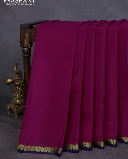 Pure mysore silk saree pink and blue with plain body and small zari woven border
