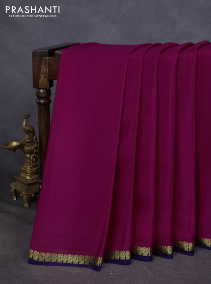 Pure mysore silk saree pink and blue with plain body and small zari woven border