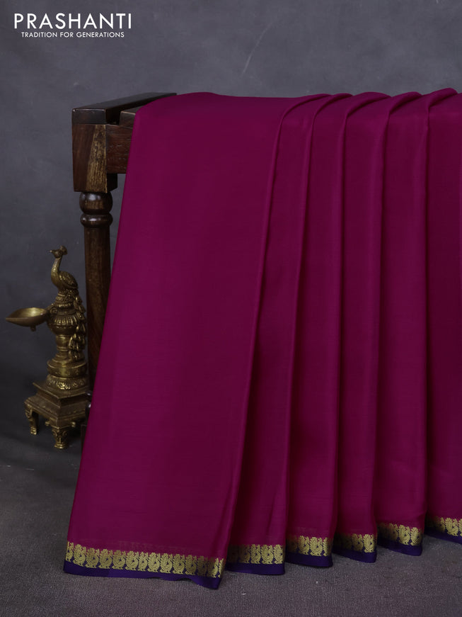 Pure mysore silk saree pink and blue with plain body and small zari woven border