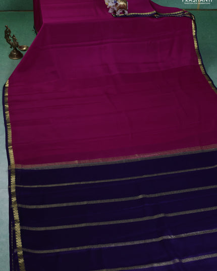 Pure mysore silk saree pink and blue with plain body and small zari woven border