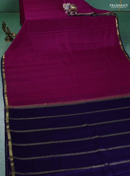 Pure mysore silk saree pink and blue with plain body and small zari woven border