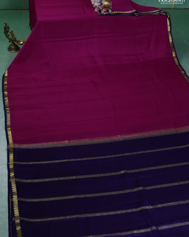 Pure mysore silk saree pink and blue with plain body and small zari woven border