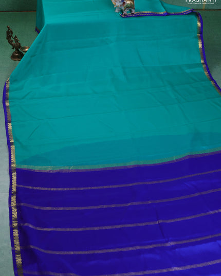 Pure mysore silk saree teal blue and blue with plain body and small zari woven border
