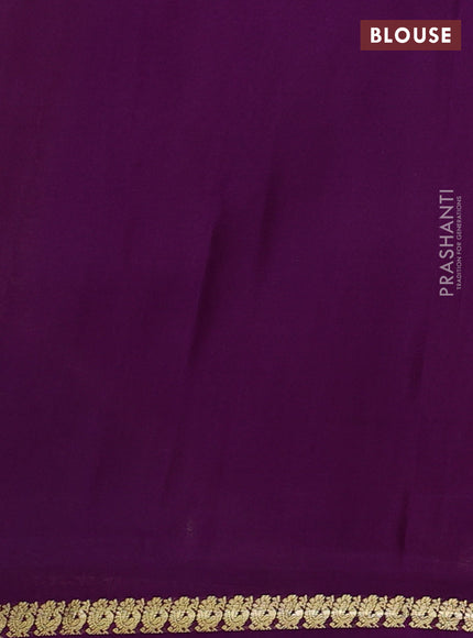 Pure mysore silk saree lime yellow and purple with plain body and small zari woven border