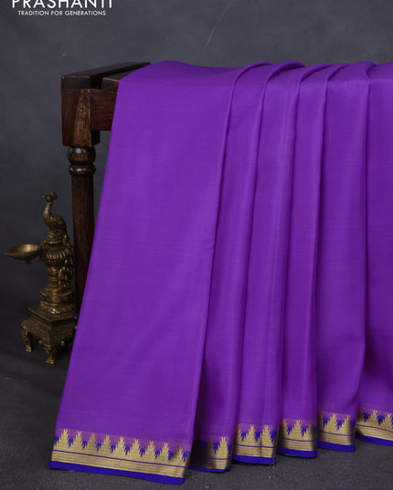 Pure mysore silk saree lavender and blue with plain body and small zari woven border