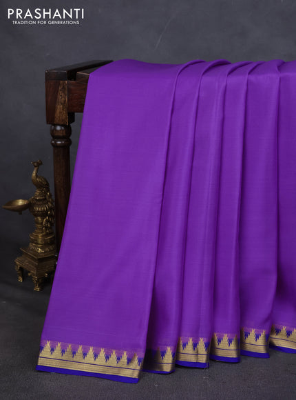 Pure mysore silk saree lavender and blue with plain body and small zari woven border