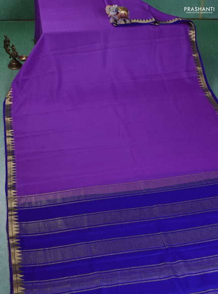 Pure mysore silk saree lavender and blue with plain body and small zari woven border