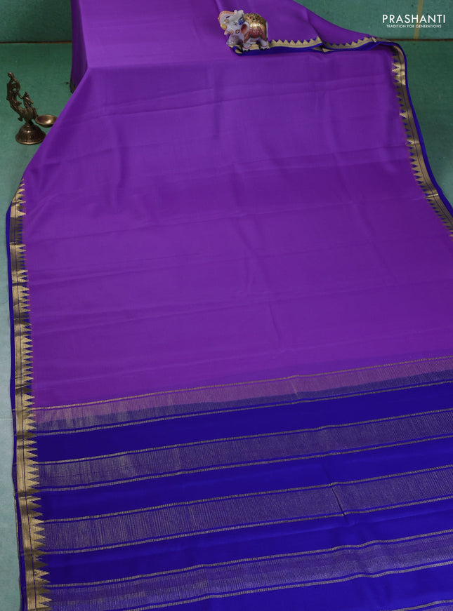 Pure mysore silk saree lavender and blue with plain body and small zari woven border