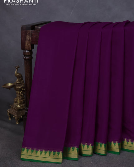 Pure mysore silk saree purple and green with plain body and small zari woven border