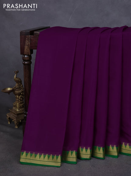 Pure mysore silk saree purple and green with plain body and small zari woven border