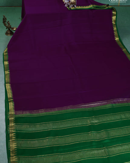 Pure mysore silk saree purple and green with plain body and small zari woven border