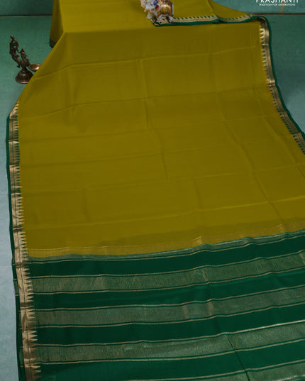 Pure mysore silk saree lime yellow and green with plain body and small zari woven border