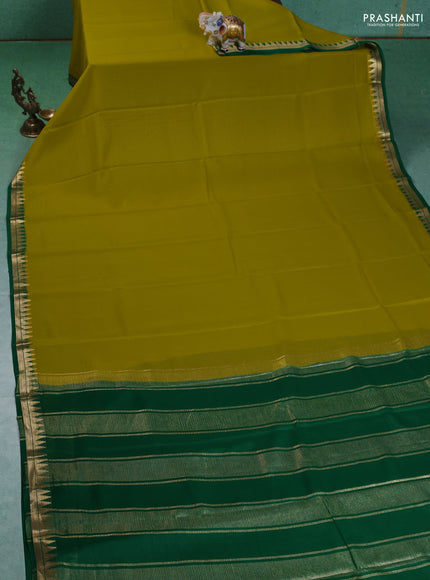 Pure mysore silk saree lime yellow and green with plain body and small zari woven border
