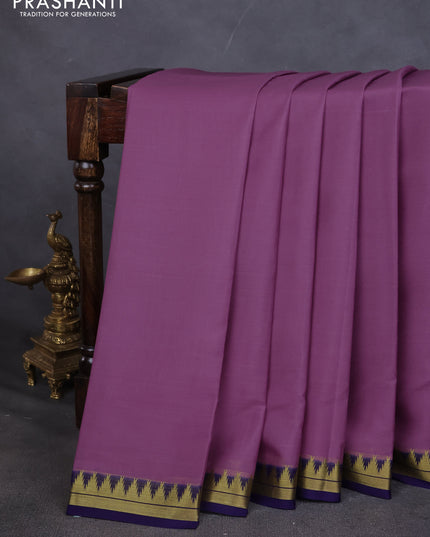 Pure mysore silk saree lavender and dark blue with plain body and small zari woven border