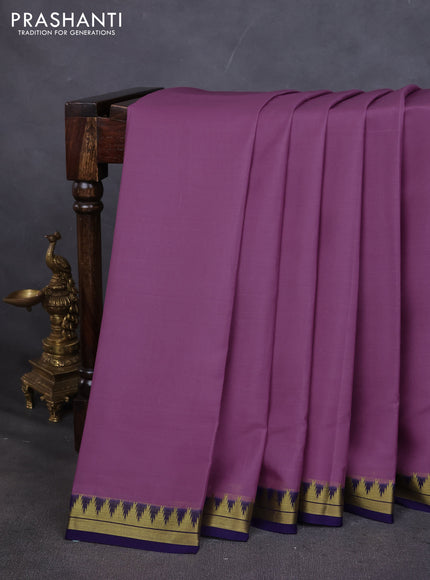 Pure mysore silk saree lavender and dark blue with plain body and small zari woven border
