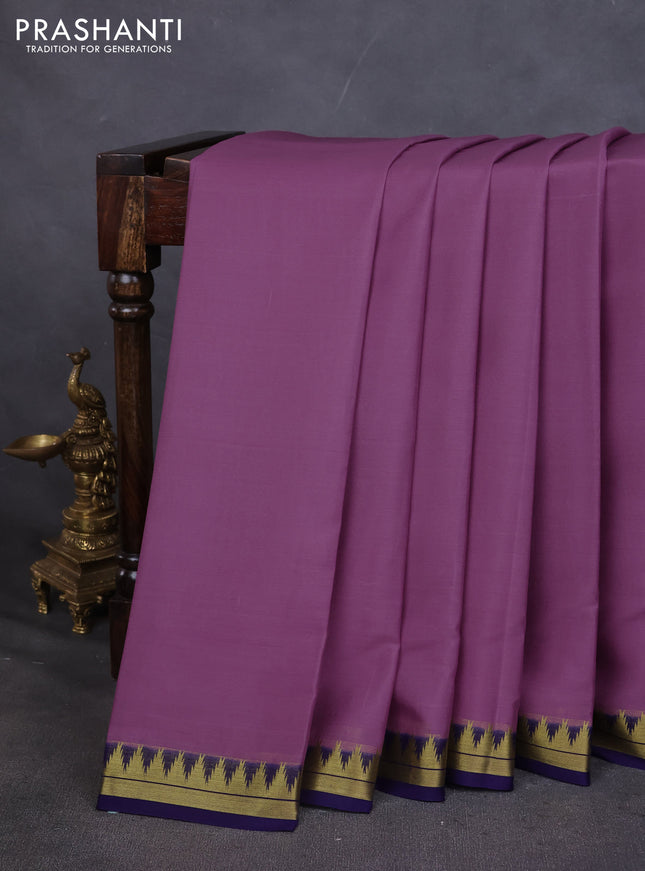 Pure mysore silk saree lavender and dark blue with plain body and small zari woven border
