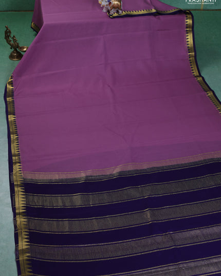 Pure mysore silk saree lavender and dark blue with plain body and small zari woven border