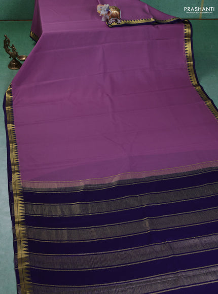 Pure mysore silk saree lavender and dark blue with plain body and small zari woven border
