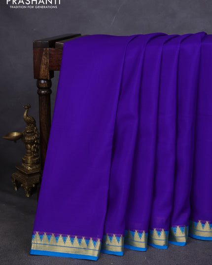 Pure mysore silk saree blue and cs blue with plain body and small zari woven border