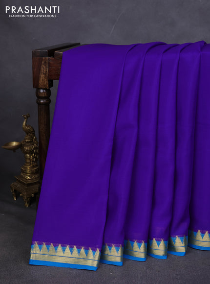 Pure mysore silk saree blue and cs blue with plain body and small zari woven border