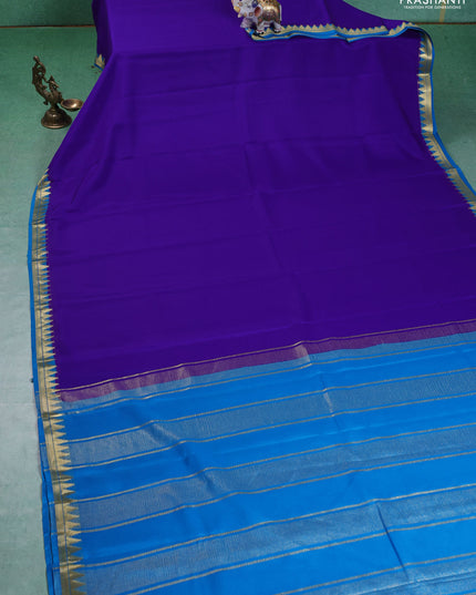 Pure mysore silk saree blue and cs blue with plain body and small zari woven border