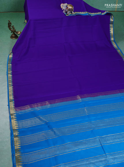 Pure mysore silk saree blue and cs blue with plain body and small zari woven border