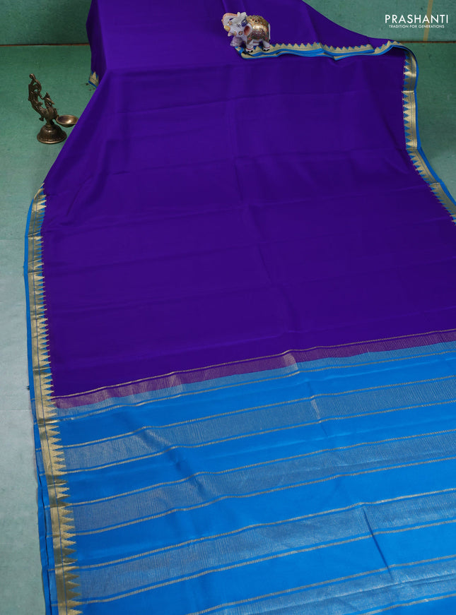 Pure mysore silk saree blue and cs blue with plain body and small zari woven border