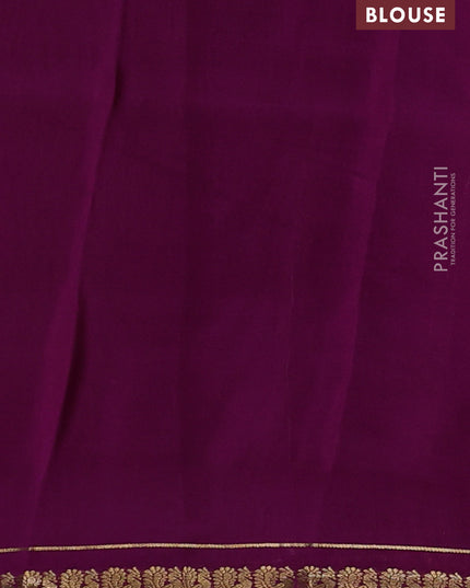 Pure mysore silk saree mehendi green and purple with plain body and small zari woven border