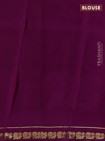 Pure mysore silk saree mehendi green and purple with plain body and small zari woven border