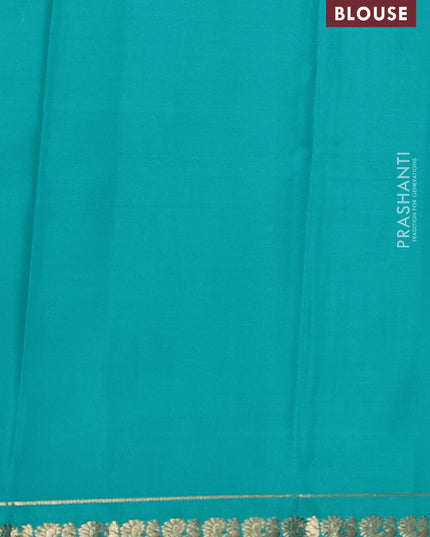 Pure mysore silk saree teal blue with plain body and small zari woven border