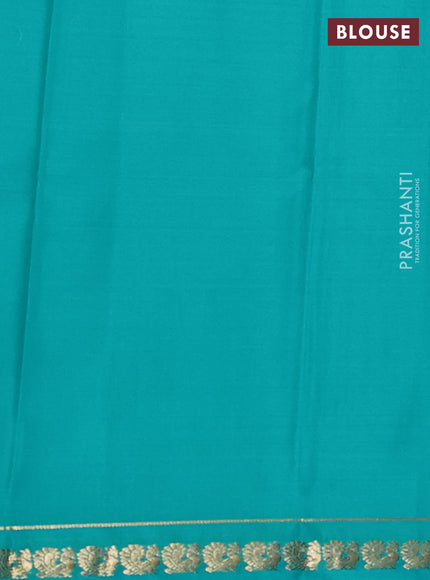 Pure mysore silk saree teal blue with plain body and small zari woven border