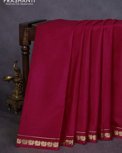 Pure mysore silk saree pink with plain body and small zari woven border