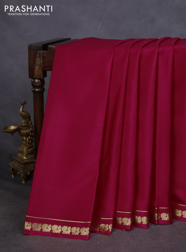 Pure mysore silk saree pink with plain body and small zari woven border