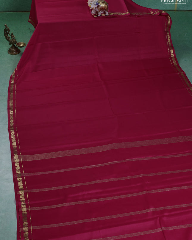 Pure mysore silk saree pink with plain body and small zari woven border