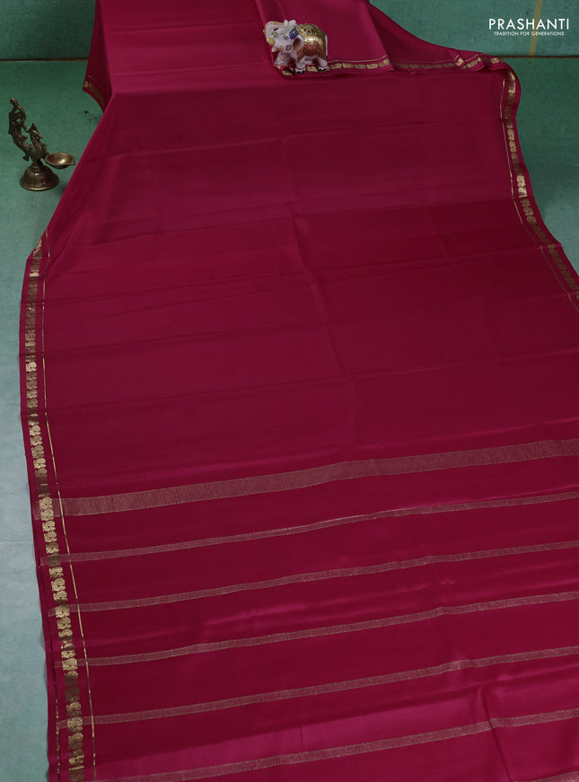 Pure mysore silk saree pink with plain body and small zari woven border