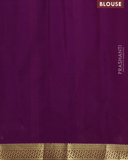Pure mysore silk saree mehendi green and purple with plain body and zari woven border