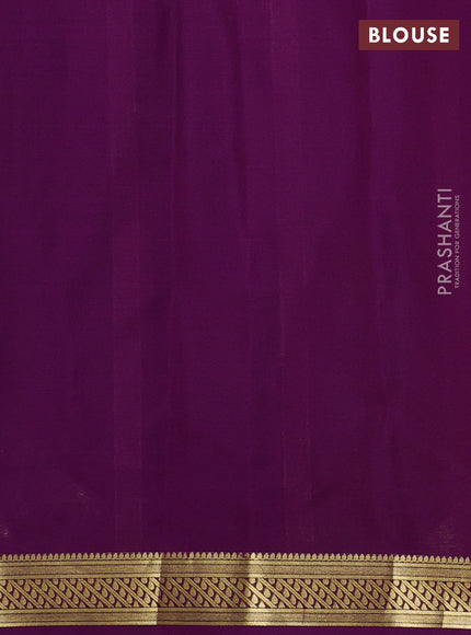 Pure mysore silk saree mehendi green and purple with plain body and zari woven border