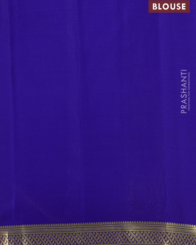 Pure mysore silk saree lime yellow and blue with plain body and zari woven border