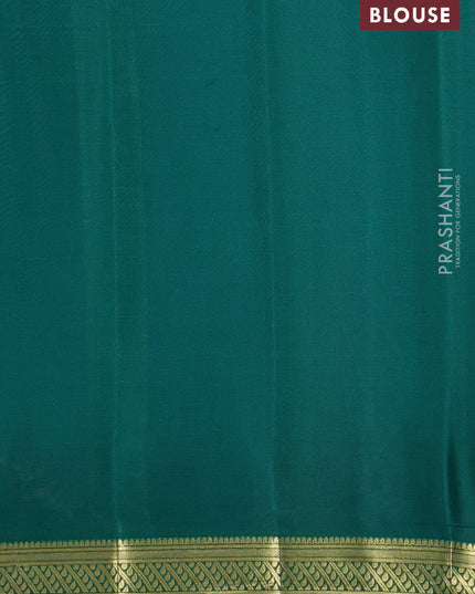 Pure mysore silk saree pastel brown and teal green with plain body and zari woven border