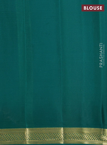 Pure mysore silk saree pastel brown and teal green with plain body and zari woven border