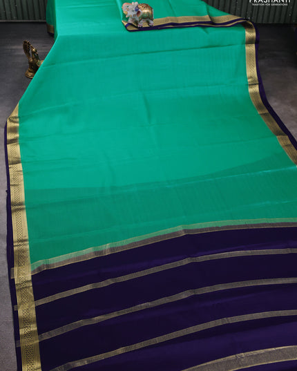 Pure mysore silk saree teal blue and navy blue with plain body and zari woven border