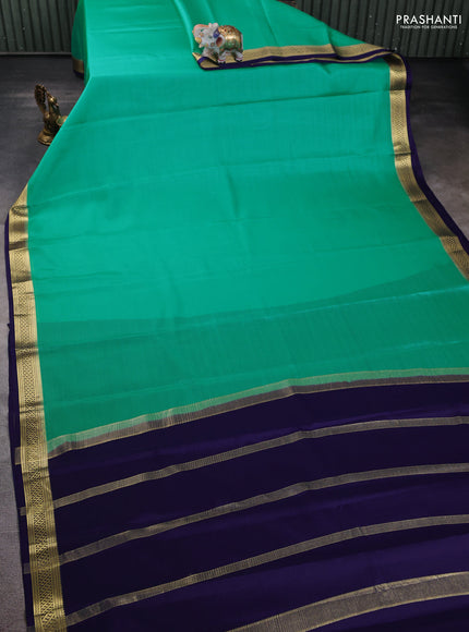 Pure mysore silk saree teal blue and navy blue with plain body and zari woven border