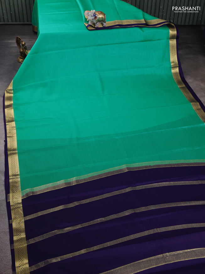 Pure mysore silk saree teal blue and navy blue with plain body and zari woven border
