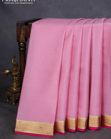 Pure mysore silk saree light pink and pink with plain body and zari woven border