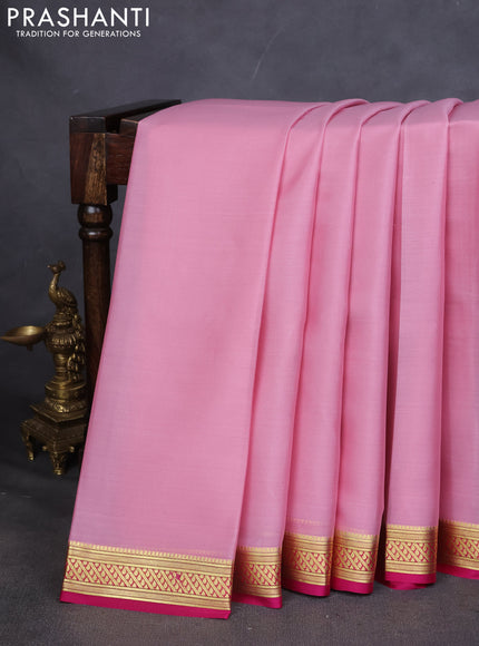 Pure mysore silk saree light pink and pink with plain body and zari woven border