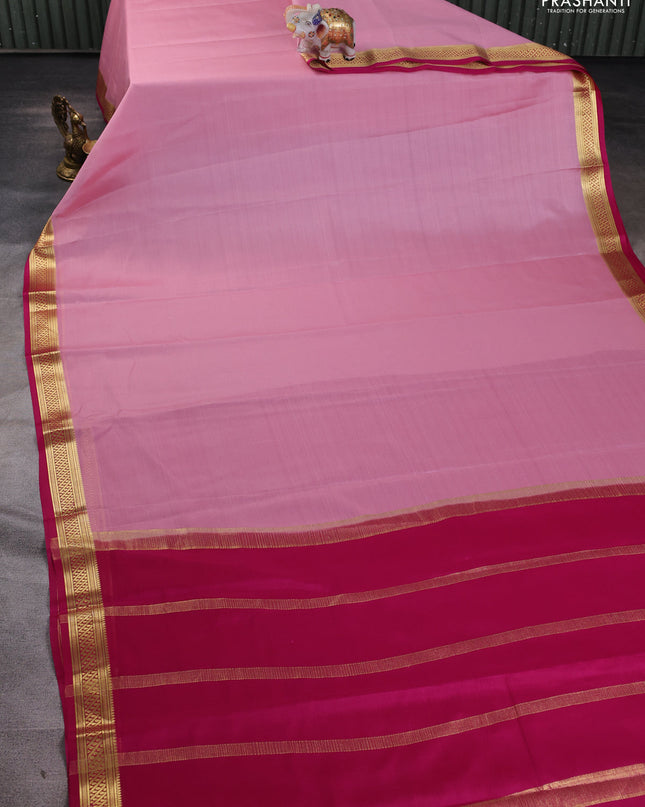 Pure mysore silk saree light pink and pink with plain body and zari woven border